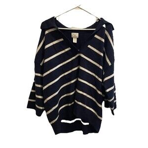 HM Sweater Classic Striped Navy Blue White Nautical Fisherman Plus XXL Womens